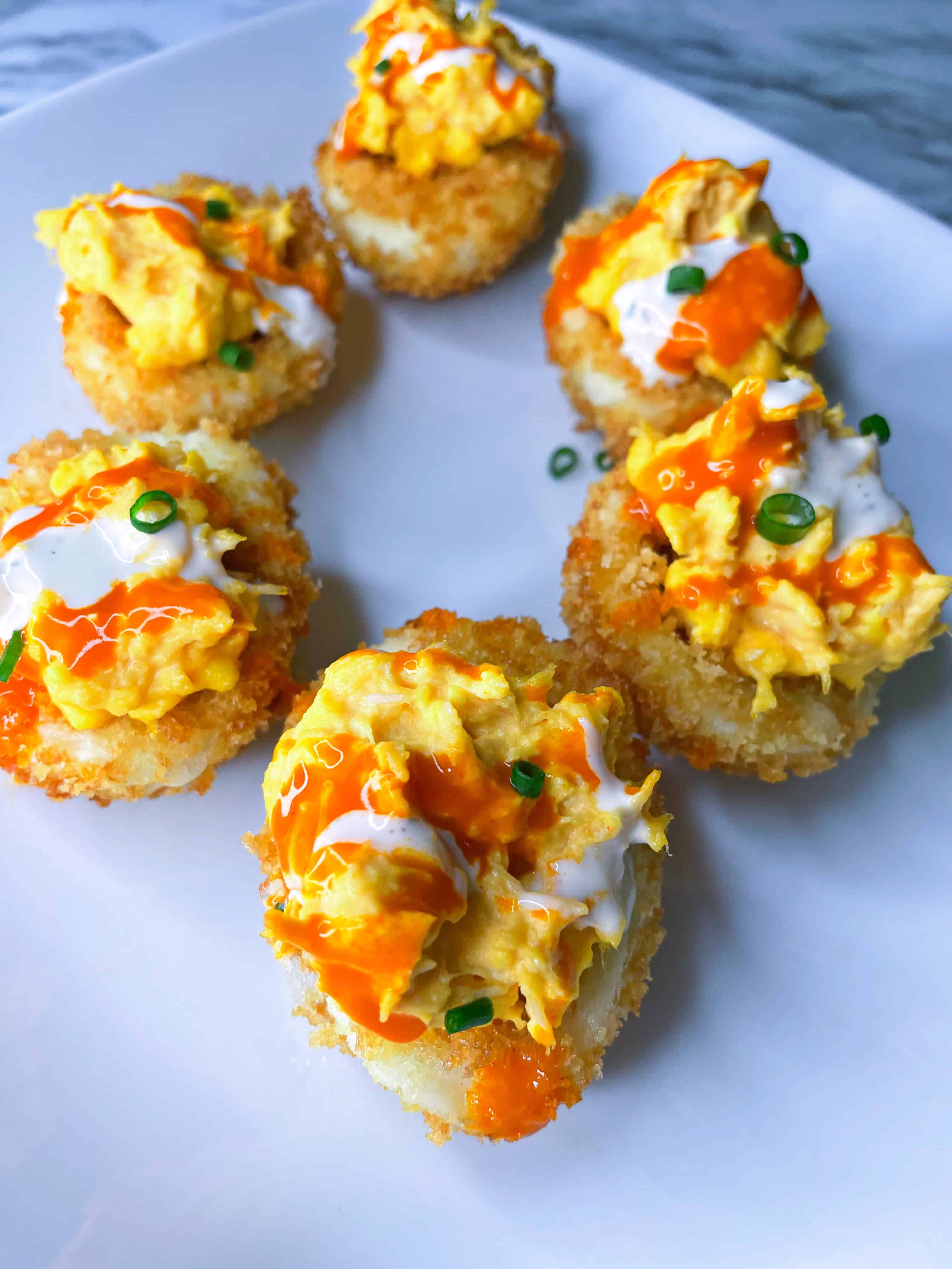 Buffalo Chicken Fried Deviled Eggs