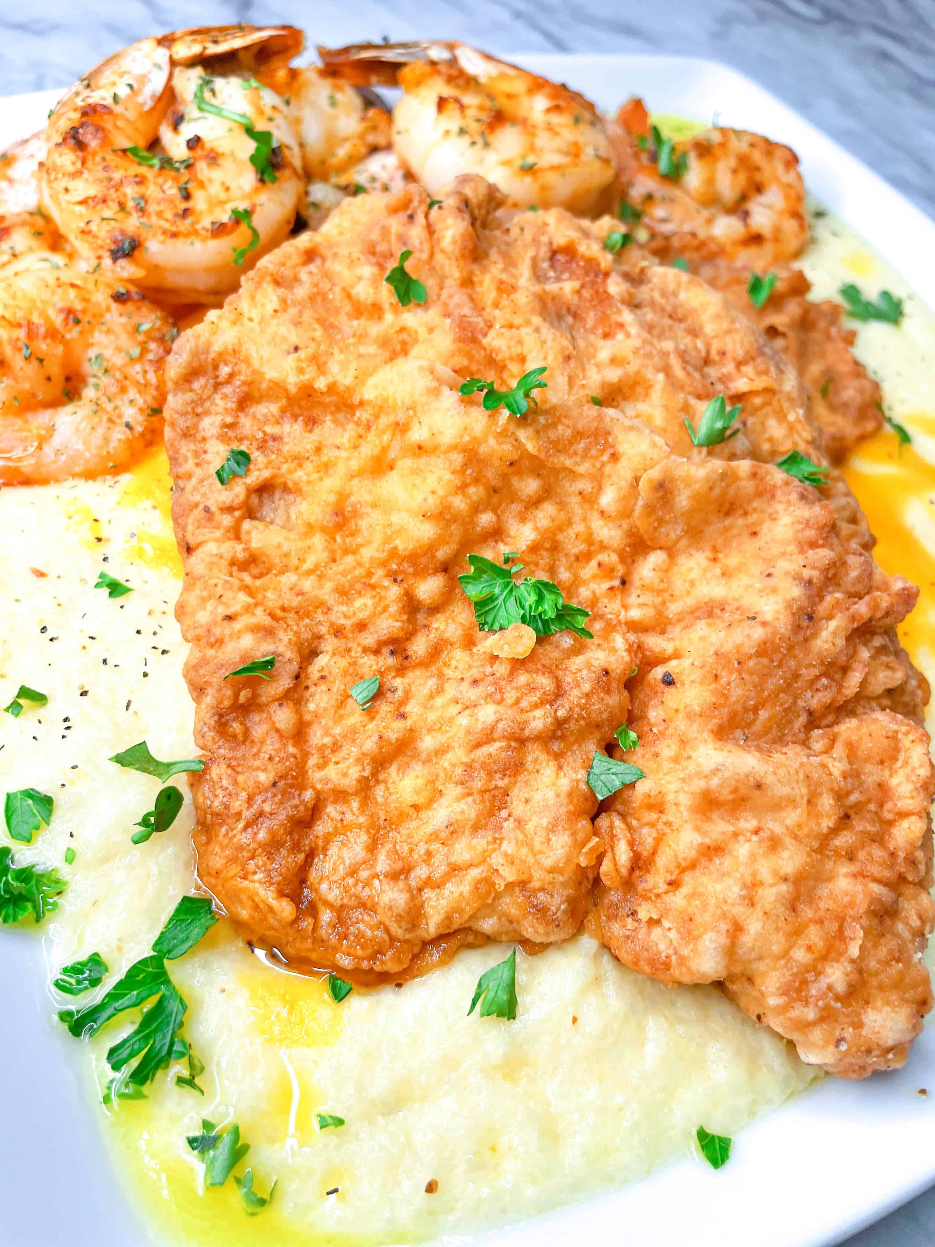 Fried Tilpia with Shrimp and Grits