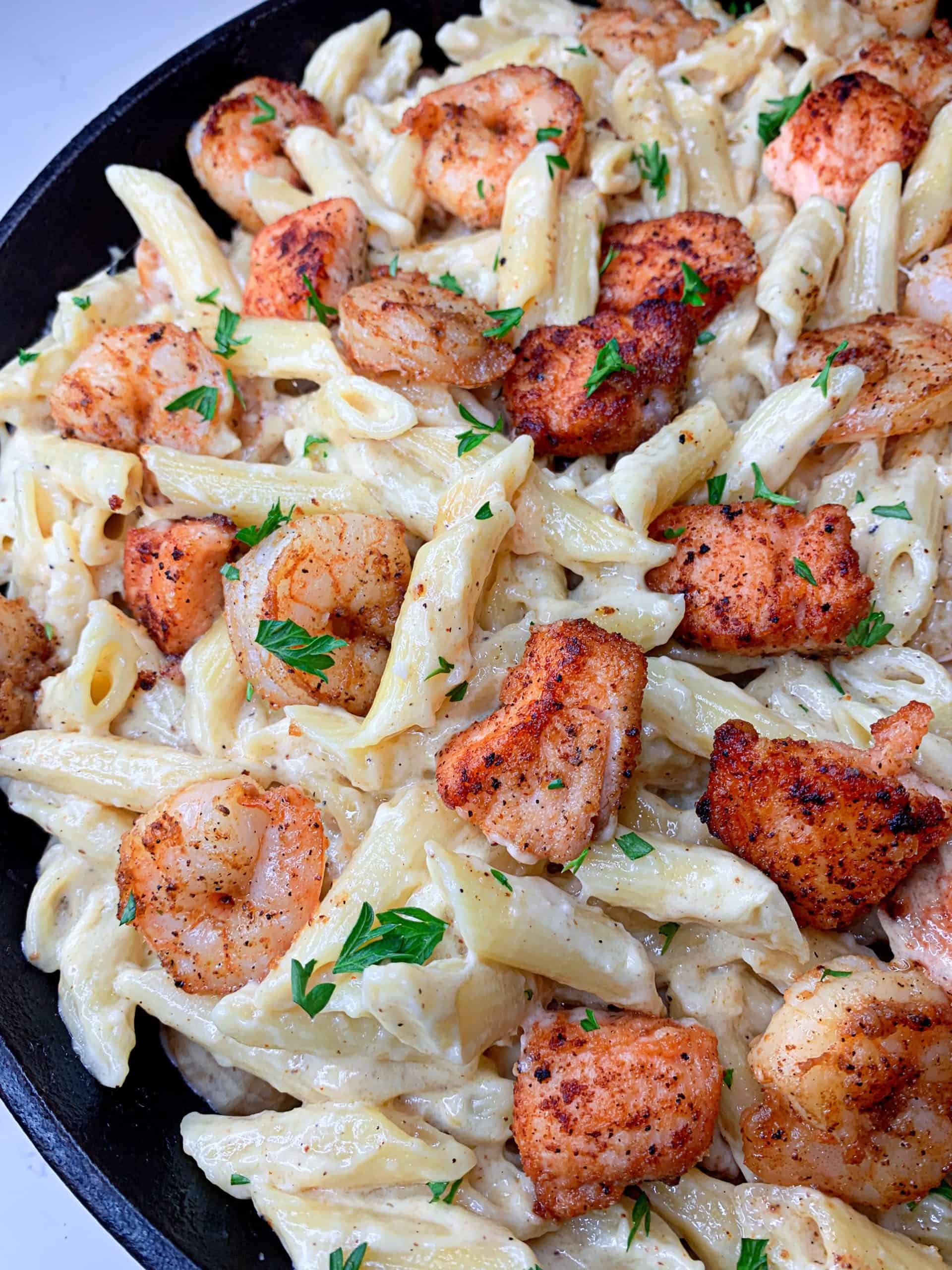 Salmon and Shrimp Penne Pasta